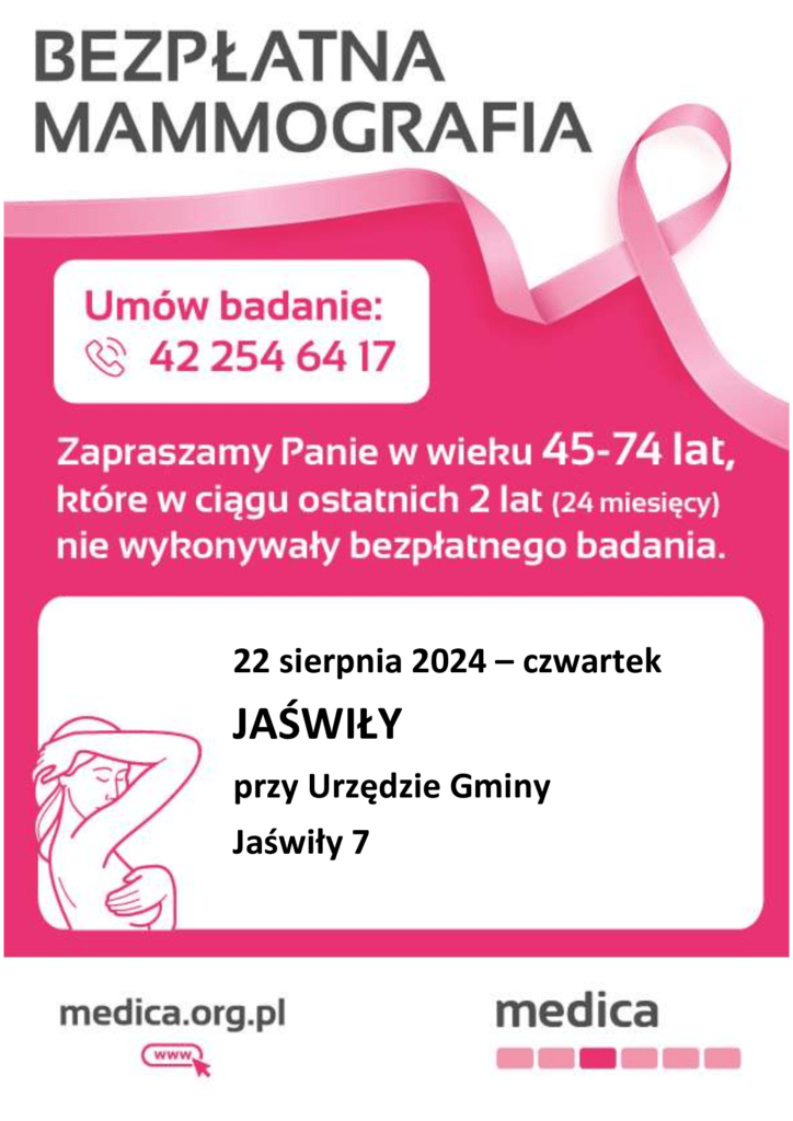 Bezpłatne badania mammograficzne w Jaświłach