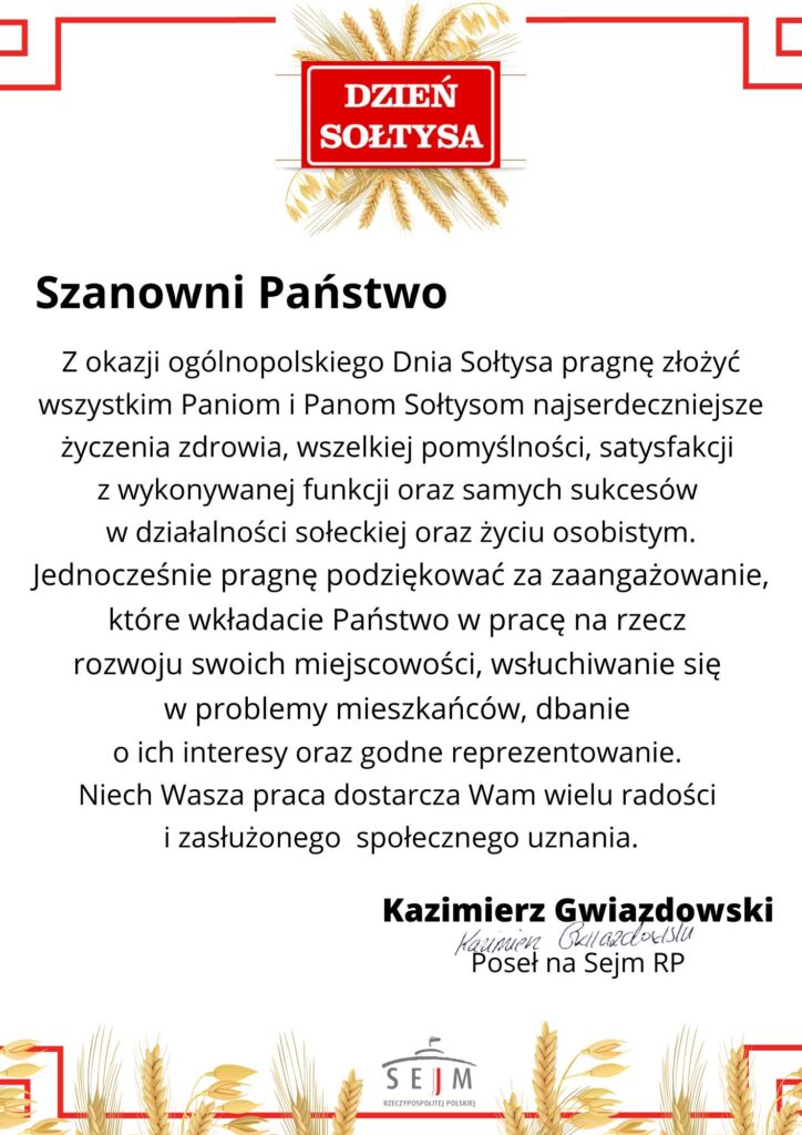 Życzenia z okazji Dnia Sołtysa