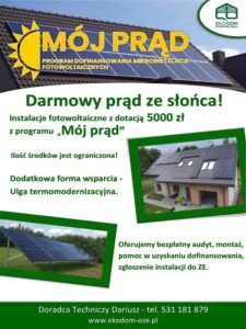 Dofinansowanie na instalacje fotowoltaiczne z programu "Mój Prąd"